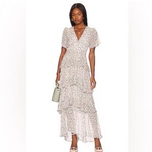 Astr Tayla dress in blue and cream floral